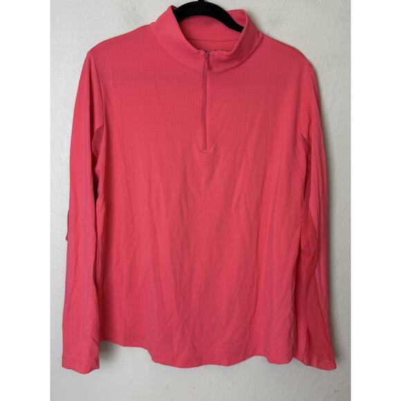 IBKUL Womens 1/4 Zip Long Sleeve Top Mesh Vented Shirt Coral Pink XL Golf Tennis - Picture 1 of 4